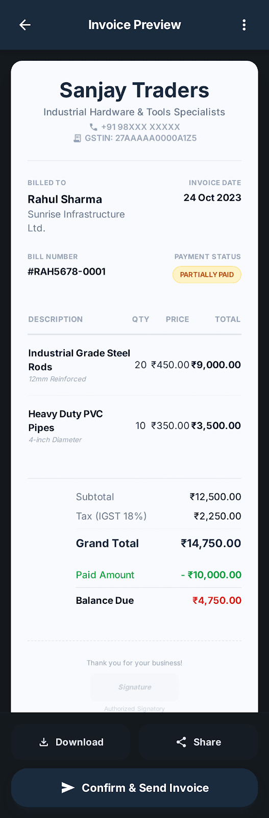 Sanjay Traders GST invoice preview
